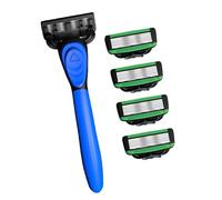 Efficient Wet Shaving Set for Men 7 Layer Blading Hand Shaver with Comfortable Rubber Handle and 5 Replacement Blading Men ' s Grooming Gift