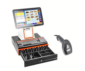 Efficieran All-in-One Retail Cash Register Hardware, 15.6 Inch Touch Screen Till with Thermal Printer, Supports Third-Party Software, POS Hardware Bundle, Black(White,80 tooth gear printer)