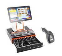 Efficieran Professional Cash Till Machine Hardware for Shop Cafe, 15.6 Inch Touchscreen POS System Without Software, i5 CPU, Printer and Cashbox Bundle, Black(White,80 tooth gear printer)