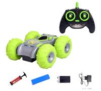 EffiFish 2.4G Remote Control Stunt Car with Double Sided Flip and Inflatable Wheels for Off Road Tricks(Green)