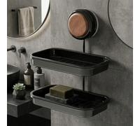 EffiFish 2-Pack Suction Cup Soap Dish, Rustproof Stainless Steel Holder with Hooks for Shower Walls, Fast Drainage Black