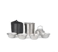 EffiFish 304 Stainless Steel Camping Cookware Set 6 or 7 Piece Lightweight Pot Kit with Mesh Bag for Hiking Travel(A)