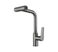 EffiFish 360 Rotatable Telescopic Kitchen Faucet All Copper Waterfall Sink Tap Pull Out Spray for Cleaning Pots White(Gray)