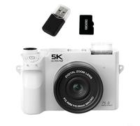 EffiFish 5K Digital Camera with Dual Lens, 75MP 18X Zoom WiFi Vlogging Cam for Streaming Travel(White 32G)
