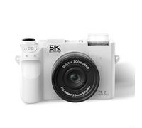EffiFish 5K Digital Camera with Dual Lens, 75MP 18X Zoom WiFi Vlogging Cam for Streaming Travel(White 64G)