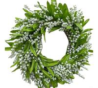 EffiFish Artificial Lily Of The Valley Wreath With Berries, Handmade Spring Floral Ring For Front Door, Living Room, Wedding Decor, 35Cm(40CM)