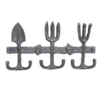 EffiFish Black Wrought Iron Hook 6 for prongs Outdoor Patio Decor Black | Rustic iron build, 6-hook design, heavy duty storage, garden tool organizer, patio accent