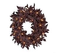 EffiFish Dark Foliage Round Wreath 24 Artificial Burgundy Garland | Layered Burgundy Foliage, 24-inch Round Design, For Doors Walls Mantels, Halloween for moody Decor, Standard Or Lit Options