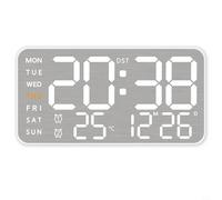 EffiFish Digital Wall Clock, LED Display With Time Date Temperature, 5-Level Brightness, 12/24H Format, Plastic Desk Alarm Clock For Home Office(White shell)