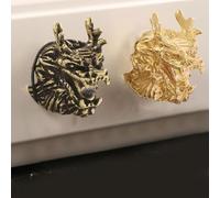 EffiFish Dragon Head Door Handle,Dragon Head Sculpture Brass Door Handles Cabinet and Wardrobe Doors Handle Decor Easy Installation(A)