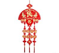 EffiFish for lunar New Year Decor 108cm Large Red Flannel Tassel for | Traditional fish scale pattern, 3 vibrant tassels, soft flannel fabric, red auspicious color, cultural symbol