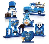 EffiFish Greatest Dad Ever Wooden Table Decorations, 6-Pack Blue Father's Day Set, Handcrafted Home Office Ornaments for Special for OCCASIONS(Style 1)