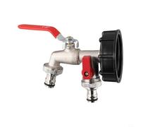 EffiFish IBC Water Tank Adapter, S60X6 Double Head Faucet Garden Hose Connector Outdoor Watering System Alloy Valve