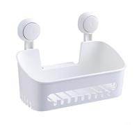 EffiFish No-Drill Suction Bathroom Shelf: Wall-Mounted Plastic Storage Rack for Shower, Kitchen & Laundry - White 30.5cm with Hooks