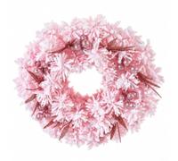 EffiFish Pink Christmas Candle Ring | Frosted White Accents, Berry-style Details, Fits Dining Tables Mantels Shelves, Artificial Material, 28x28x8cm