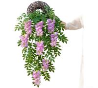 EffiFish Silk Flocking Hanging Flower Basket 120cm Artificial Lantern Vine Wall Decor for Porch Garden(Purple)