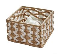 EffiFish Small Wicker Bin for Shelves Handmade Paper Rope Craft | Handwoven paper rope, 15x10x10cm size, yellow white color, rustic charm, material
