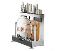 EffiFish Stainless Steel Kitchen Storage Rack, with Non-Slip Mat and Removable Drain Tray for Organising Cutlery on Worktop(White Carbon Steel)