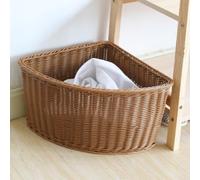 EffiFish Triangular Faux Rattan Corner Basket 36cm Rustic | for durable plastic construction, water resistant, easy wipe clean, lightweight design, bathroom safe