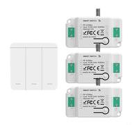 EffiFish Wireless Light Switch Remote Control Kit 3-Gang RF 433MHz No Wiring Needed Plastic White For Home Garage Hallway For Lighting