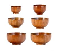 EffiFish Wooden Rice Bowl Handmade Tableware,For Kitchen Serving And Food Storage, Multiple Sizes For Soup, Ramen, Desserts And Snacks(16CM)