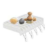 Effilogic Silicone Sponge Holder - Self-Draining Kitchen Sink Organizer, Quick Dry Mat and Counter Protector - Dishwashing Accessories for Sponges, Brushes, and Soap - Large White