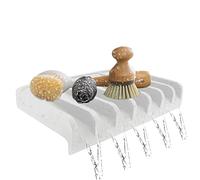 Effilogic Silicone Sponge Holder - Self-Draining Kitchen Sink Organizer, Quick Dry Mat and Counter Protector - Dishwashing Accessories for Sponges, Brushes, and Soap - Medium White