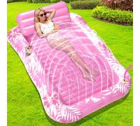 EFFILUMLUX Adult Air Mattress, Inflatable Swimming Bed with Sprinkler & Drink Holder, Large Water Hammock 210 x 130 cm, Tanning Air Mattress for Pool, Beach & Garden (Pink)