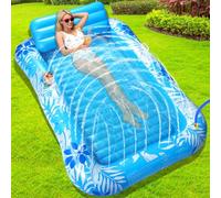 EFFILUMLUX Adult Air Mattress, Inflatable Swimming Bed with Sprinkler & Drink Holder, Large Water Hammock 210 x 130 cm, Tanning Pool Air Mattress for Pool, Beach & Garden (Blue)