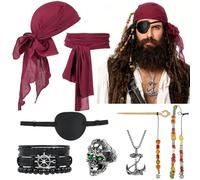 EFFILUMLUX Pirate Accessories Set, Fancy Dress Accessories, Pirate Captain for Carnival, Halloween, Cosplay, Pack of 8