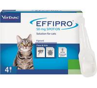Effipro Flea & Tick Spot-On For Cats, Fast-Acting 4 Pipettes, Vet-Strength Formula, Easy To Apply For Cats 1Kg+