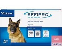 Effipro Flea & Tick Spot-On For Large Dogs 20-40Kg Fast-Acting 4 Pipettes, Vet-Strength Formula Easy To Apply Kills Fleas & Ticks