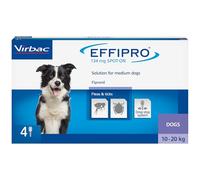 Effipro Flea & Tick Spot-On for Medium Dogs 10-20kg Fast-Acting 4 Pipettes, Vet-Strength Formula Easy to Apply Drop-Lock Pipette Kills Fleas & Ticks