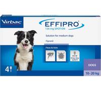 Effipro Flea & Tick Spot-On For Medium Dogs 10-20Kg Fast-Acting 4 Pipettes, Vet-Strength Formula Easy To Apply Drop-Lock Pipette K