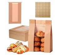 EffiQ-Rate 100Pcs Bulk Paper Bread Bags for Homemade Bread, Thickened Sourdough Bread Bag With Clear Window, 35x9x21cm Large Bakery Bags with Tin Tie Closure and Stickers for Baguette, Toast, Cookie