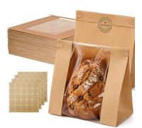 EffiQ-Rate 100Pcs Bulk Paper Bread Bags for Homemade Bread, Thickened Sourdough Bread Bag With Clear Window, 26x11x26cm Large Bakery Bags with Tin Tie Closure and Stickers for Toast, Cookie, Treat