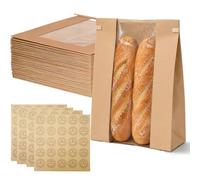 EffiQ-Rate 100Pcs Paper Bread Bags 35x9x21cm with Window, Tin Tie & Sticker