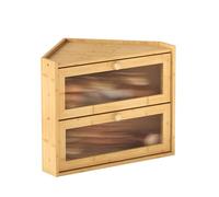 EffiQ-Rate 2 Tier Corner Bread Bin, Large Natural Bamboo Bread Box with Window for Kitchen Countertop, 42 x 30 x 35 cm Wooden Food Storage Container for keeping Homemade Breads, Biscuit Fresh