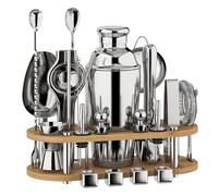 EffiQ-Rate 25 Pcs Cocktail Shaker Set, Stainless Steel Cocktail Making Kit, Boston Bar Tool Set with Bamboo Display Stand and Recipes for Drink Mixing, Gift Giving
