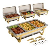 EffiQ-Rate 4 Pack Chafing Dish Buffet Set, 9 QT Food Warmer Buffet Server with 7 Pans and Utensils, Stainless Steel Food Warmers for Parties, Weddings and Outdoor Catering Events