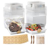 EffiQ-Rate 50 Pack White Cake Slice Boxes with Clear Lids, 12 CM Cupcake Boxes with Stickers and Forks, Charcuterie Box Takeaway Boxes Prep for Bake Sales Cakes, Muffins, Cookies and Sandwiches