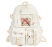Effluvcy Kawaii Backpack with Pendant Cute Pin Accessories Large Capacity Accessories Backpack for School Multi Pocket Rucksack for Teen Girls Cute Kawaii School Backpacks (White, one size)