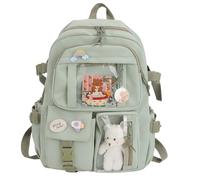 Effluvcy Kawaii Backpack with Pendant Cute Pin Accessories Large Capacity Accessories Backpack for School Multi Pocket Rucksack for Teen Girls Cute Kawaii School Backpacks (Green, one size)