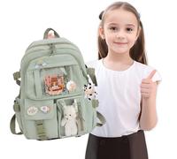 Effluvcy Kawaii Backpack with Pendant Cute Pin Accessories Large Capacity Accessories Backpack for School Multi Pocket Rucksack for Teen Girls Cute Kawaii School Backpacks (Green, one size)