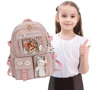 Effluvcy Kawaii Backpack with Pendant Cute Pin Accessories Large Capacity Accessories Backpack for School Multi Pocket Rucksack for Teen Girls Cute Kawaii School Backpacks (Pink, one size)