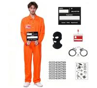 Effluvcy Prisoner Costume Men Orange Prison Jumpsuit Halloween Costumes for Adults Prisoner Overalls Fancy Dress Costume Convict Boiler Suit (Long Sleeve, XXL)