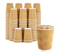 Efforias 100 X 12oz Kraft Ripple Coffee Cups - Insulated Triple Walled Takeaway Coffee Cups - Cups for Hot and Cold Drinks for Christmas & Birthdays Parties
