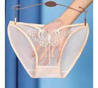 EfforPrac 3 PCS Women See-Through Lace Briefs Breathable Mesh Low-Rise Panties Embroidered Butterfly Seamless Underwear M-XL