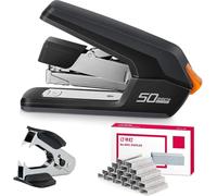 Effortless Desktop Stapler, 40-50 Sheet Capacity, One Finger Touch Stapling, Easy to Load Ergonomic Heavy Duty Stapler, Includes 1500 Staples and Staple Remover (Black)