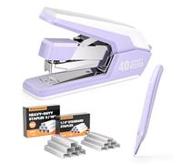 Effortless Heavy Duty Desktop Stapler, 40 Sheet Capacity, 1-Finger Press Stapling, Ergonomic & Easy to Load, Includes 2000 Staples and Magnetic Staple Remover, Purple